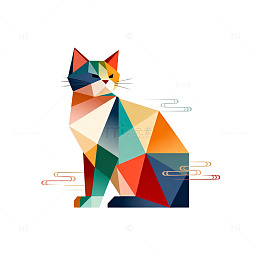 几何风猫咪坐姿插画设计素材