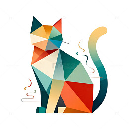 几何风猫咪抽象插画设计素材