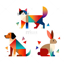 几何风动物拼贴插画设计素材