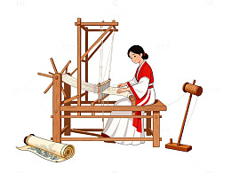 国风插画古代女子织布场景设计素材