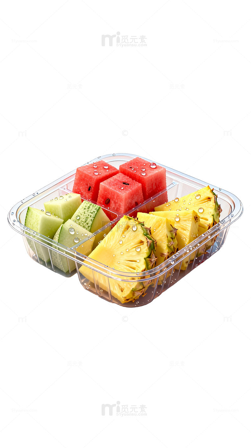 简约风水果拼盘透明餐盒设计素材