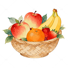 水彩风水果篮手绘插画设计素材