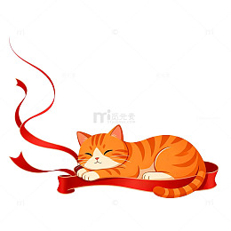 卡通风橙色猫咪红色丝带设计素材