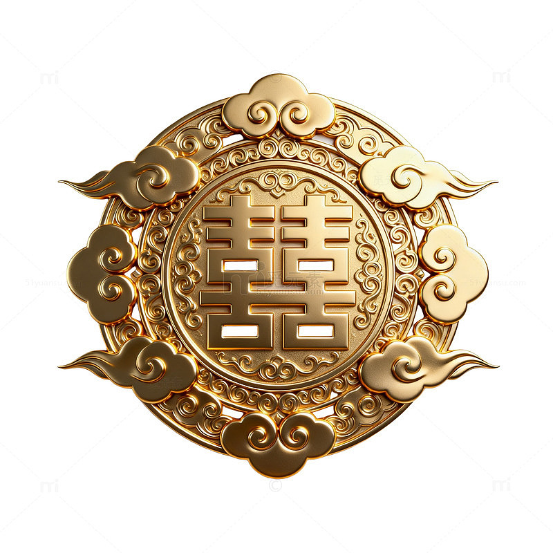 金色中式双喜纹样装饰设计素材