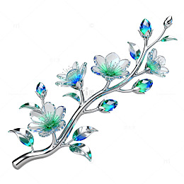 水晶风樱花枝条装饰设计素材