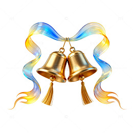 梦幻风金色铃铛彩带装饰设计素材