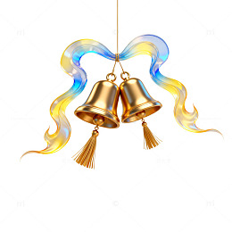 梦幻风金色铃铛彩带装饰设计素材