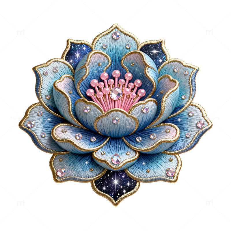 珐琅风莲花纹饰刺绣设计素材