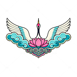 国风仙鹤莲花云纹图案设计素材