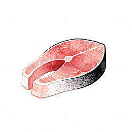水彩风三文鱼切片手绘美食设计素材