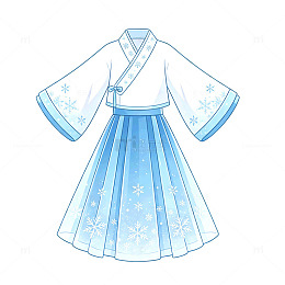 手绘风冬季雪景蓝色传统汉服设计素材
