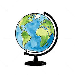 手绘风地球仪世界地图设计素材