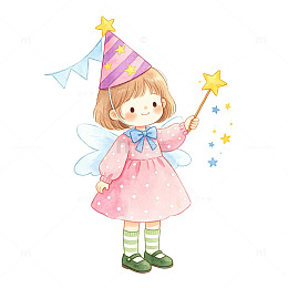 手绘风可爱小精灵魔法棒免扣插画设计素材