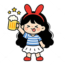 卡通风可爱小女孩举啤酒免扣设计素材