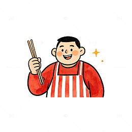卡通风厨师手持筷子插画设计素材
