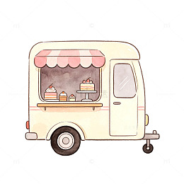手绘风甜品车卡通插画设计素材