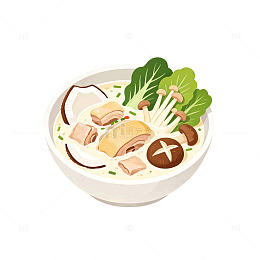 卡通风椰子鸡汤锅插画设计素材