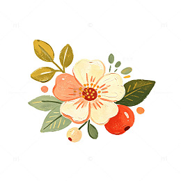手绘风春日花卉果实插画设计素材