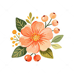 水彩风花卉果实手绘插画设计素材