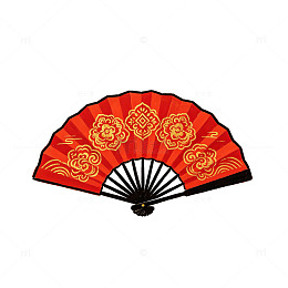 国风手绘红色折扇图案设计素材