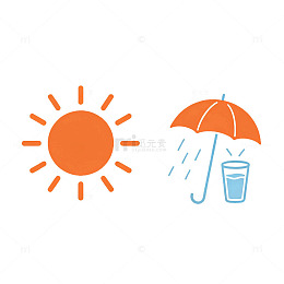 扁平风天气图标太阳雨伞设计素材