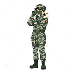 卡通风军人望远镜观察插画素材