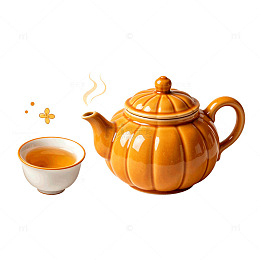 简约风南瓜茶具插画设计素材
