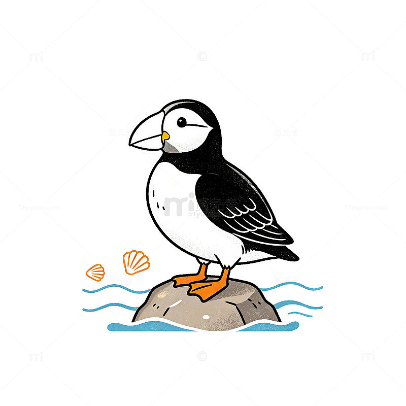 卡通风格海鹦鹉岩石插画设计素材