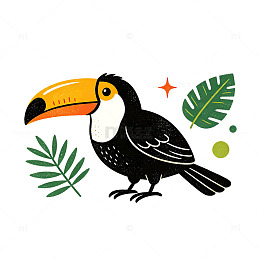 扁平风热带巨嘴鸟植物插画设计素材