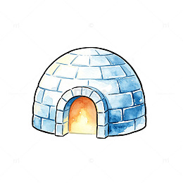 水彩风冰雪小屋手绘插画设计素材