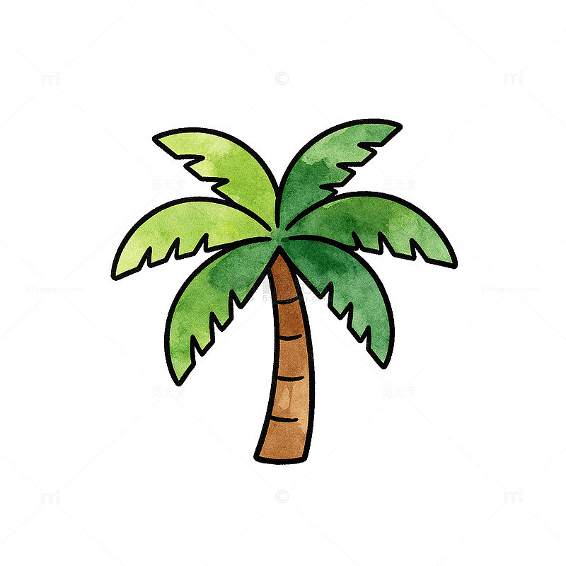 手绘风热带椰子树插画设计素材