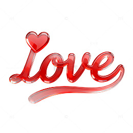 立体感红色爱心Love艺术字设计素材