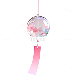 透明球形樱花风铃3D渲染设计素材