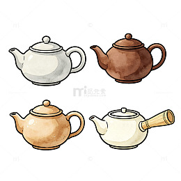 水彩风茶壶手绘插画设计素材