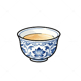 手绘风青花瓷茶杯插画设计素材