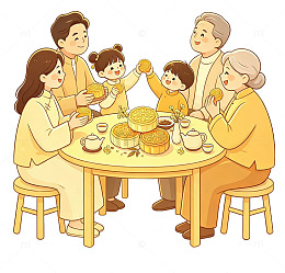 阖家团圆聚餐赏月
