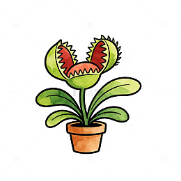 卡通风格捕蝇草盆栽插画设计素材