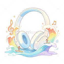 耳机音符 音乐海浪