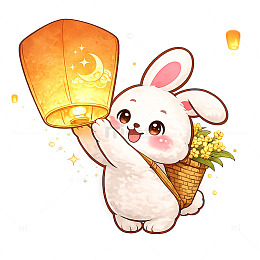卡通风中秋兔子灯笼插画设计素材