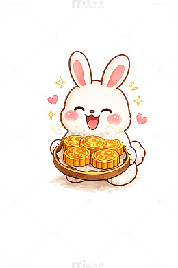 可爱风兔子捧月饼卡通插画素材