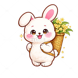 卡通风可爱兔子背桂花设计素材