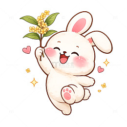 卡通风可爱兔子手绘桂花设计素材