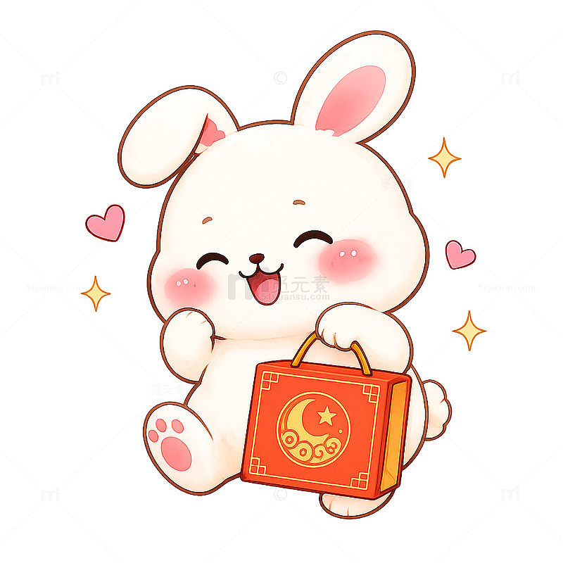卡通风可爱兔子提礼盒设计素材