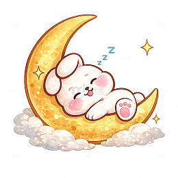 卡通风可爱兔子月亮睡觉插画素材