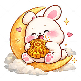卡通风中秋玉兔吃月饼插画设计素材