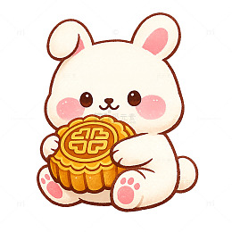 卡通风中秋玉兔手持月饼设计素材
