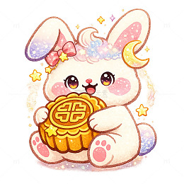 可爱风中秋玉兔手绘月饼设计素材