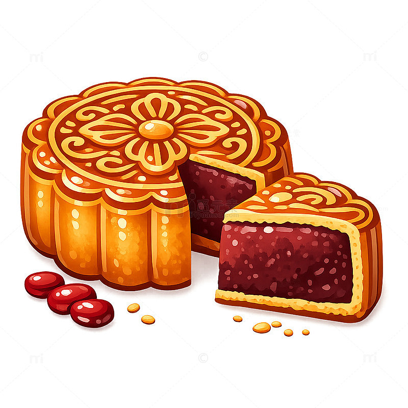 卡通风格中秋月饼切面插画设计素材