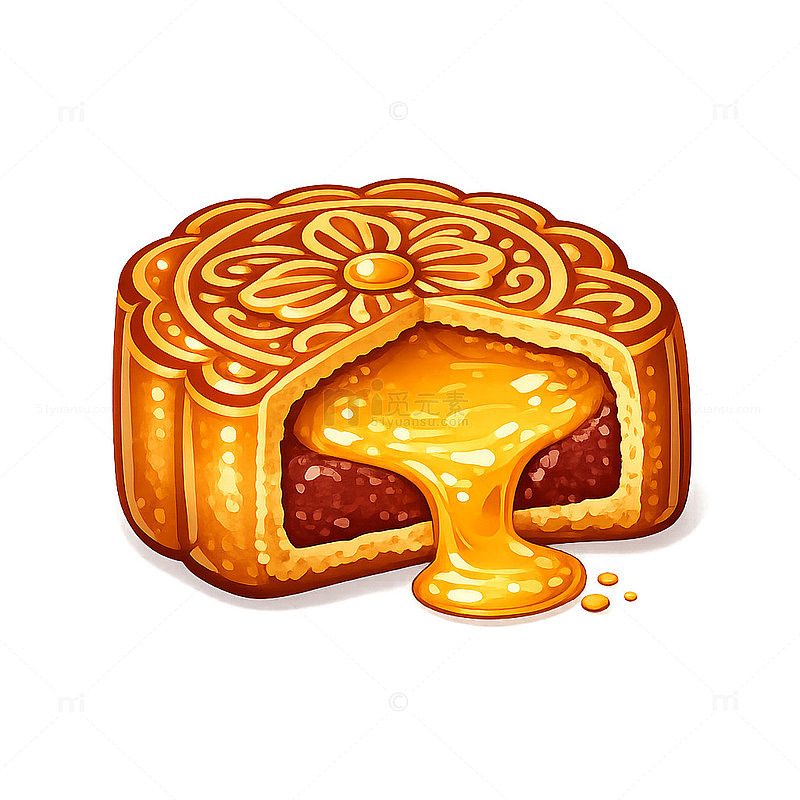 卡通风流心月饼手绘美食插画素材