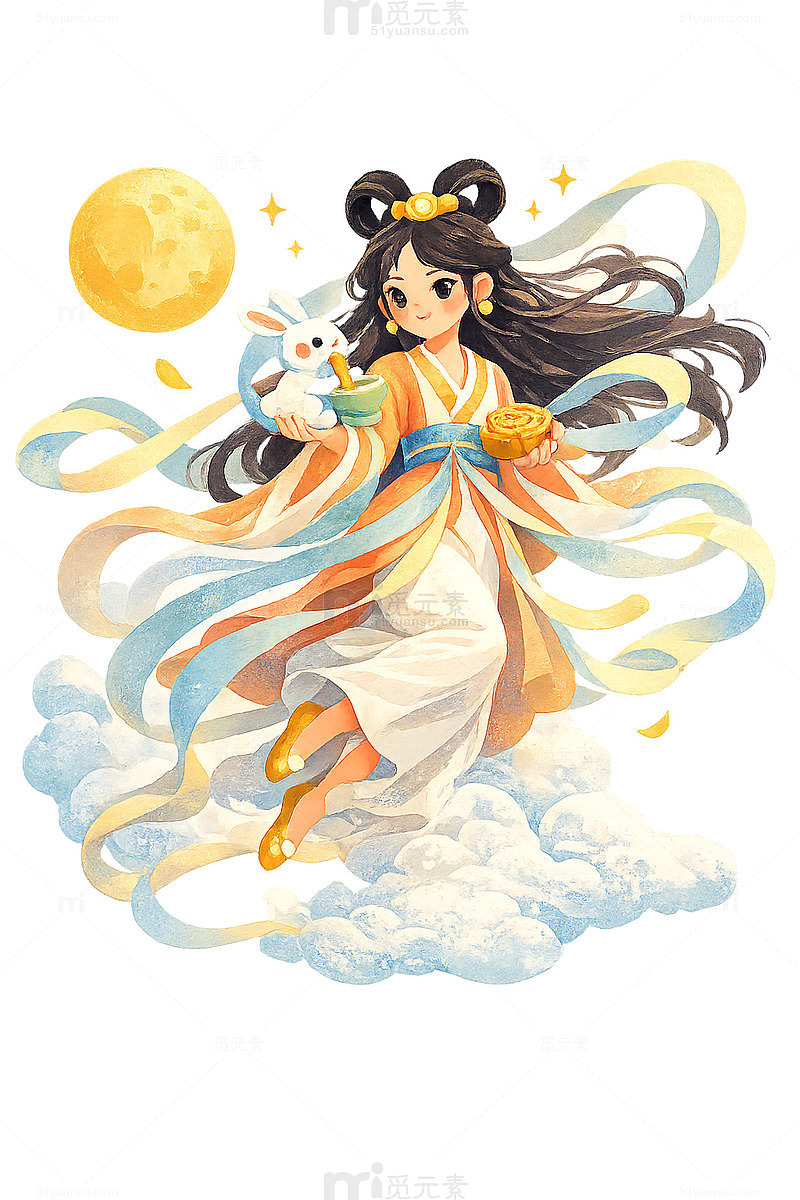 国风仙气嫦娥飞天插画设计素材